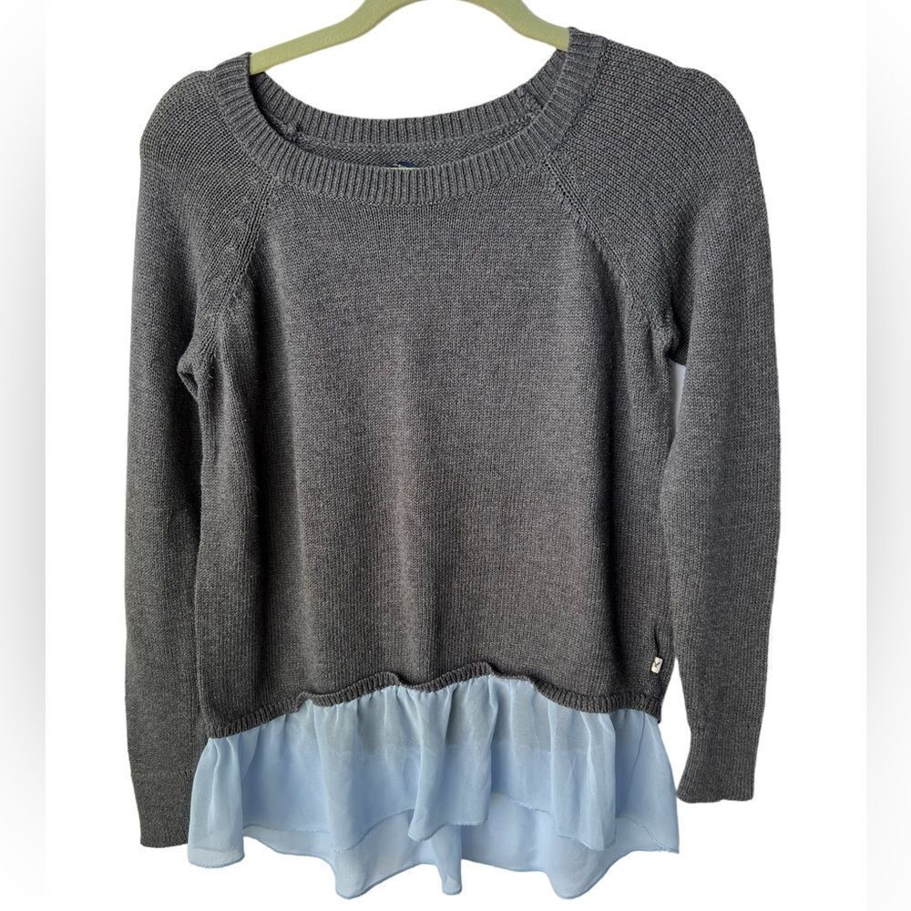 American Eagle Sweater Size XS Gray with Light Blue Chiffon Bottom Detail